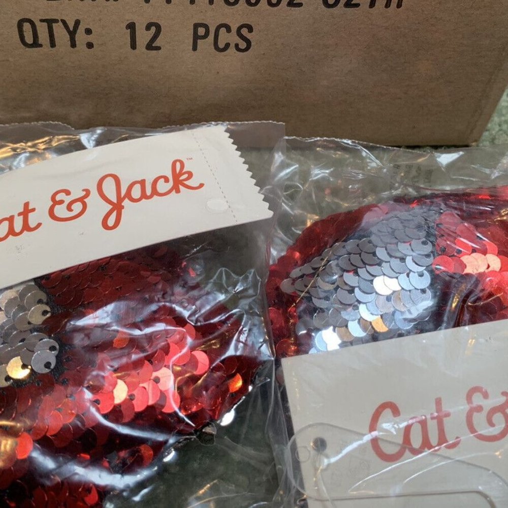 12 NEW! Cat & Jack Red/ Silver Sequin Heart 4” Key Fob For A Bag, Purse Or Charm
